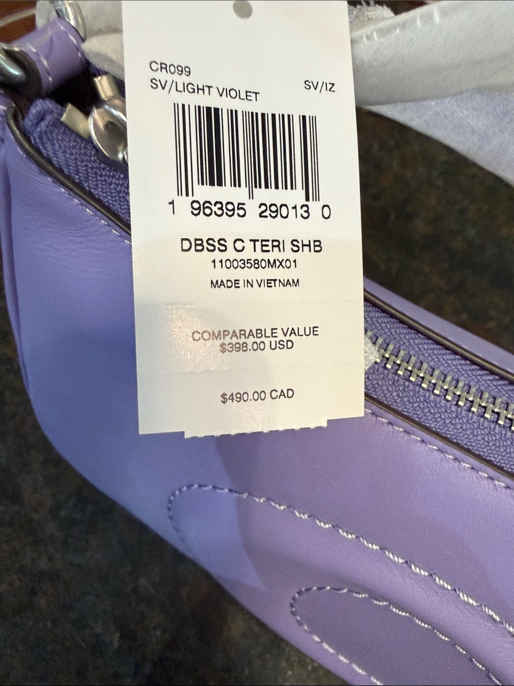 Coach Teri Lilac Leather Shoulder Bag with Embossed C - Picture 4 of 10